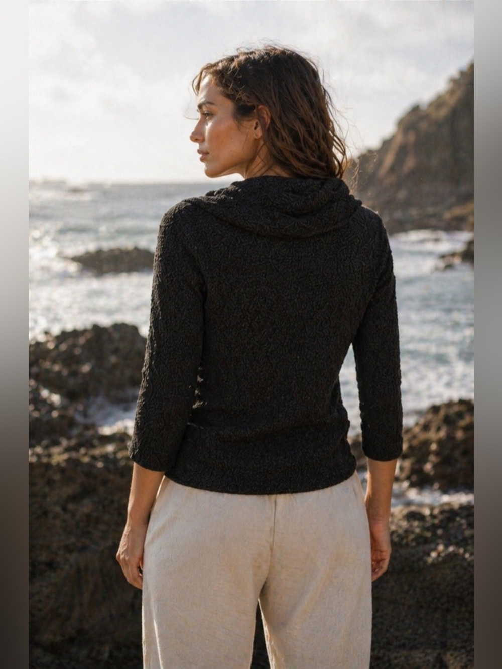 Free People FP Beach Women’s XS Black Oversized Cowl Neck Sweater Pullover Boho